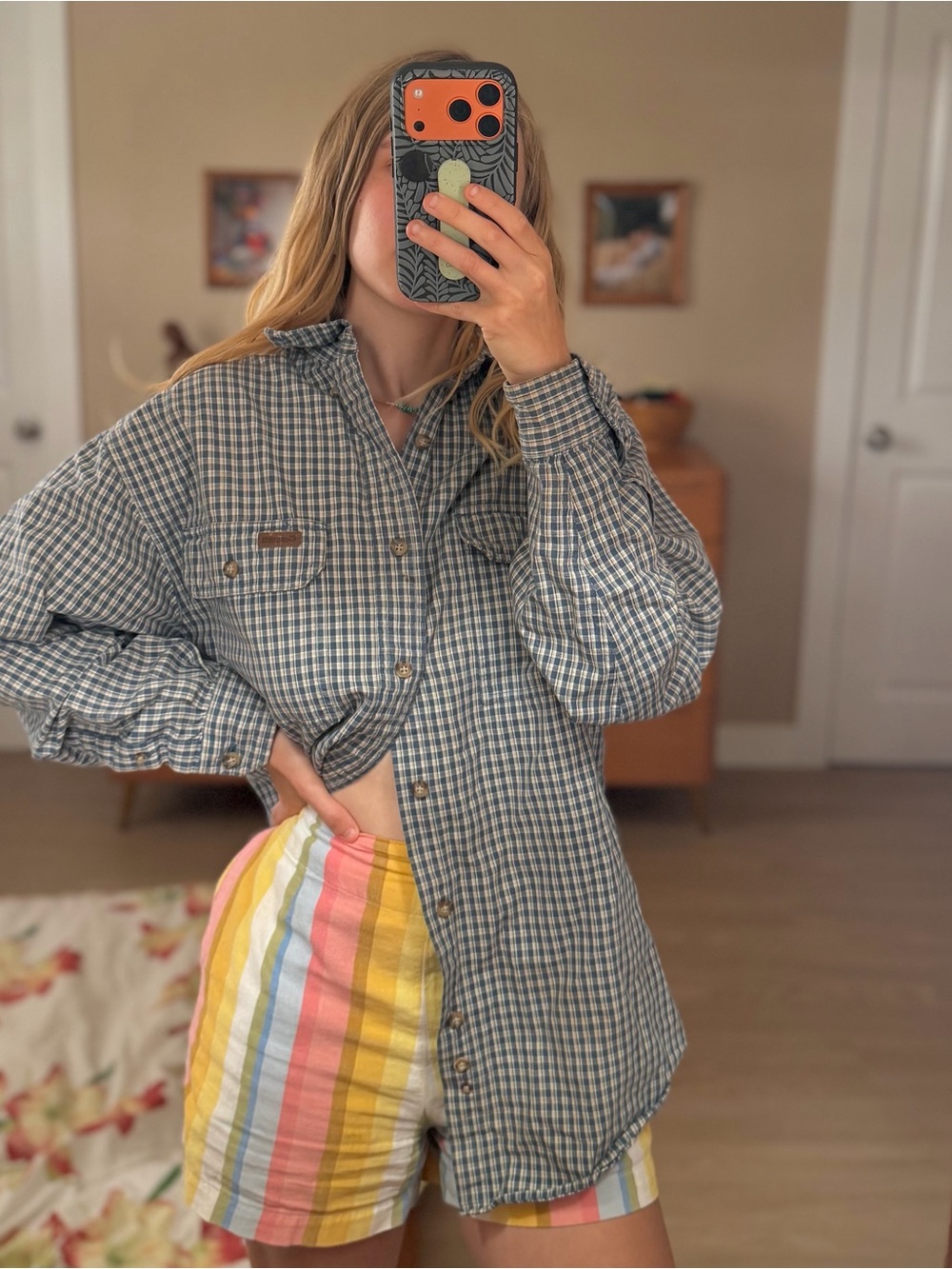 Vintage Carhartt Blue & White Plaid Workwear Button-up